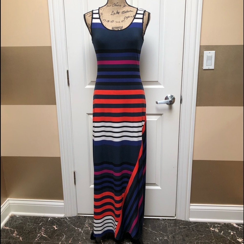 ♥️ Calvin Klein Striped Maxi Dress Size 2 - Picture 2 of 10